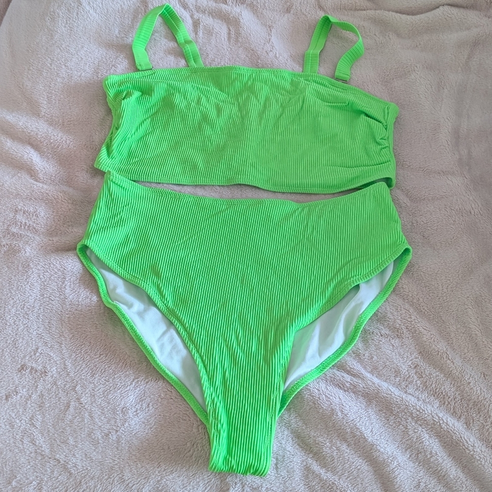 Neon Green Ribbed Bikini Set - Picture 1 of 5